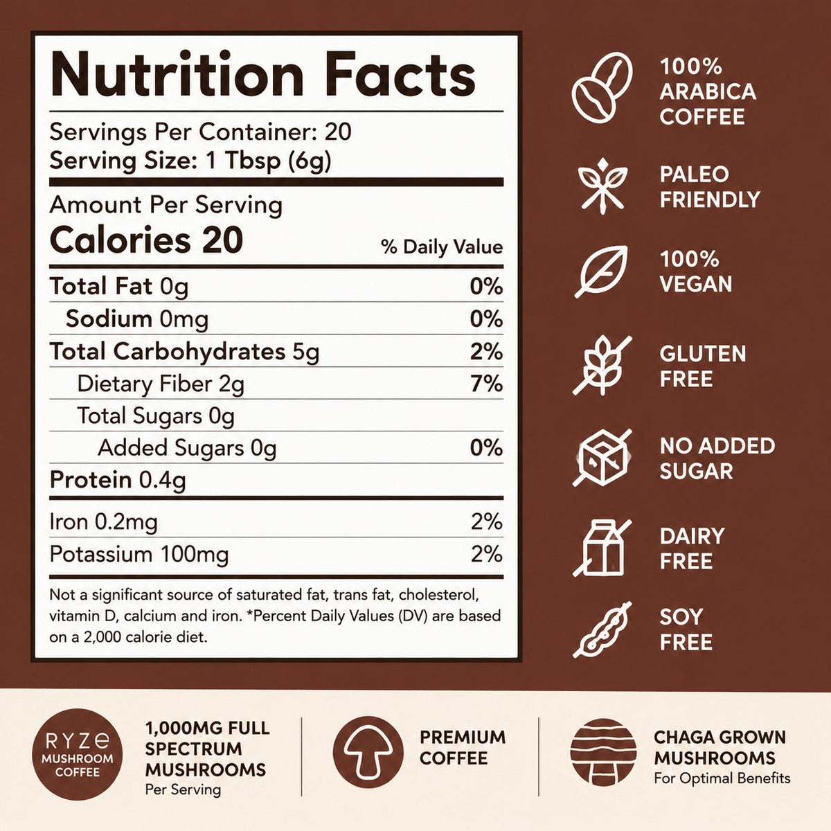 Mushroom Coffee, Dark Roast, Adaptogenic Blend, 30 Servings