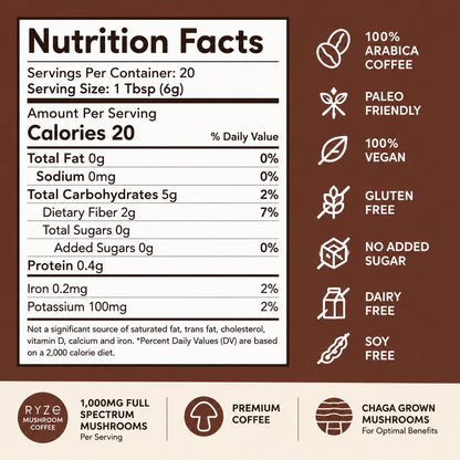 Mushroom Coffee, Dark Roast, Adaptogenic Blend, 30 Servings